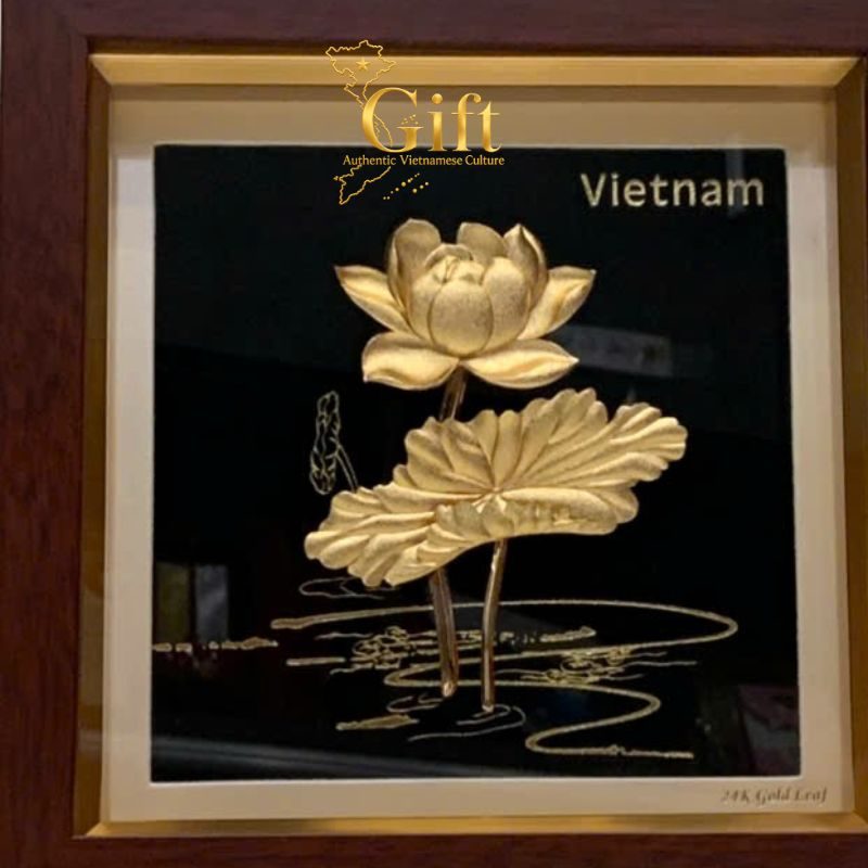 tranh đồng hoa sen dát vàng 24k đen để bàn - quà tặng doanh nghiệp MNVHD04.2