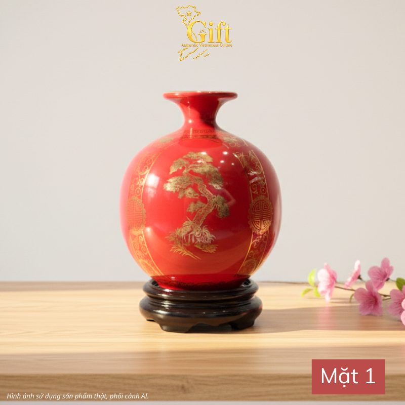 Bình Hút Tài Lộc Tứ Cảnh Tùng Cúc Trúc Mai Nền Đỏ