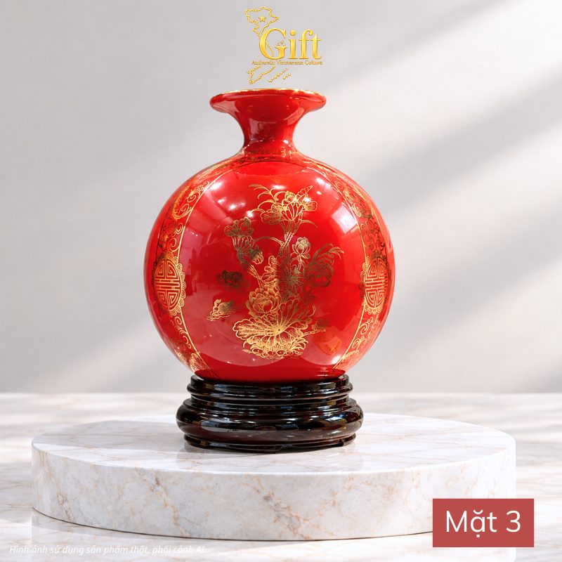 Bình Hút Tài Lộc Tứ Cảnh Tùng Cúc Trúc Mai Nền Đỏ