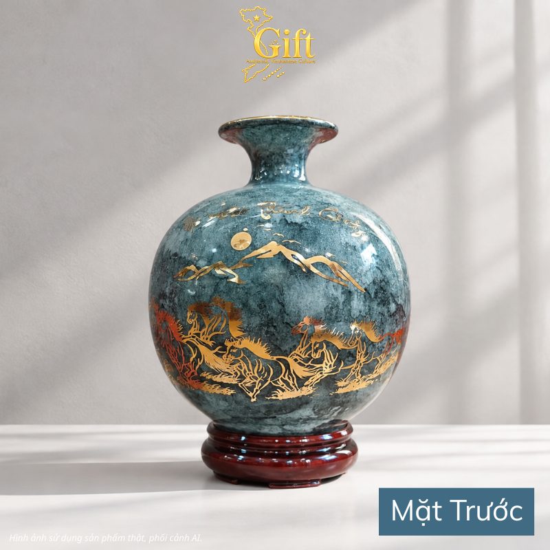 Bình Hút Tài Lộc Mã Đáo Thành Công Men Vân Đá Xám