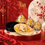 Set Hộp Mứt Tết Và 3 Hũ Mứt Sơn Mài Hoa Mai Vàng