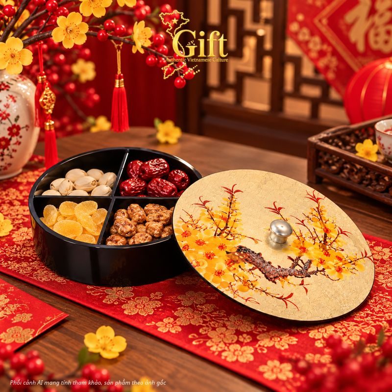 Hộp Mứt Sơn Mài 4 Ngăn