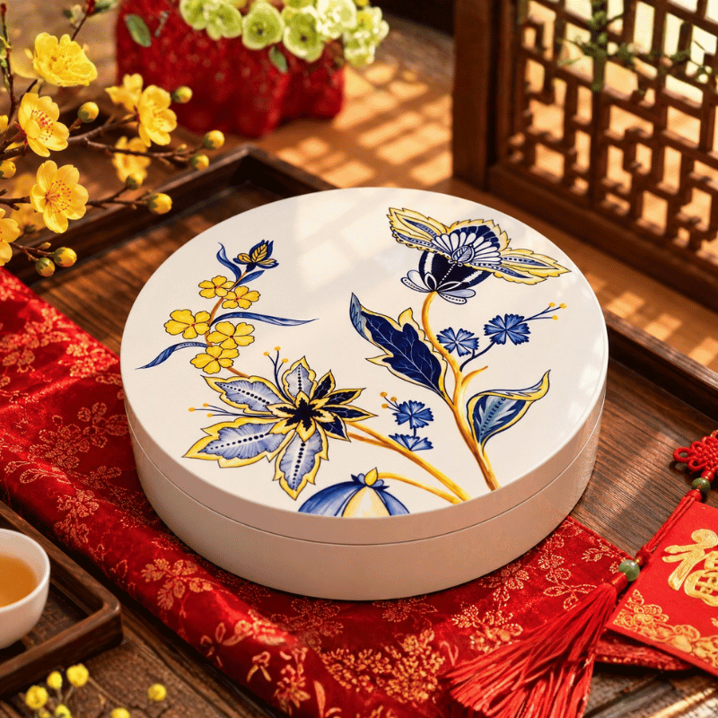 Hộp mứt tết sơn mài in logo doanh nghiệp
