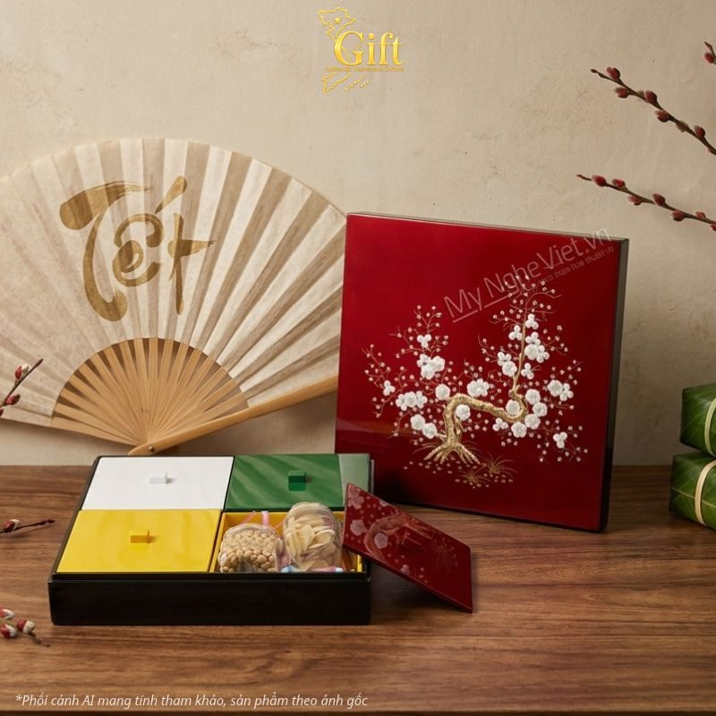 Hộp mứt tết sơn mài - Quà tết doanh nghiệp
