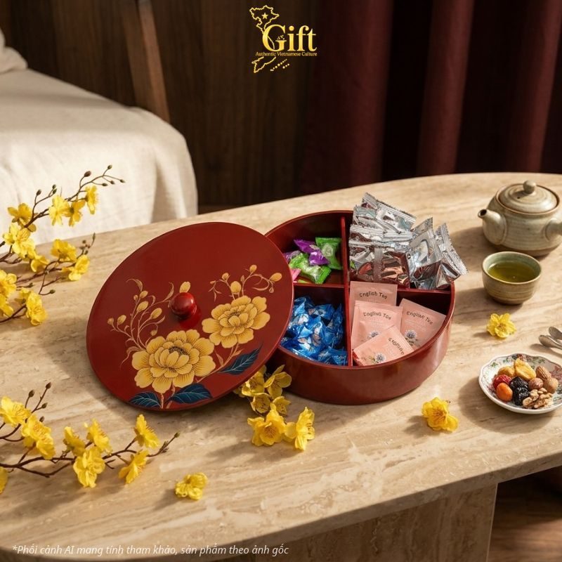 Hộp mứt tết sơn mài - Quà tết doanh nghiệp