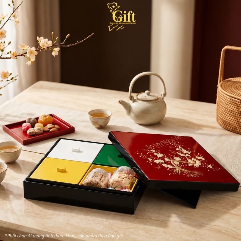 Hộp mứt tết sơn mài - Quà tết doanh nghiệp