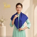 Khăn Lụa Vuông Thêu Sen Trơn Xanh Than