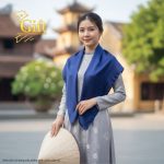 Khăn Lụa Vuông Thêu Sen Trơn Xanh Than