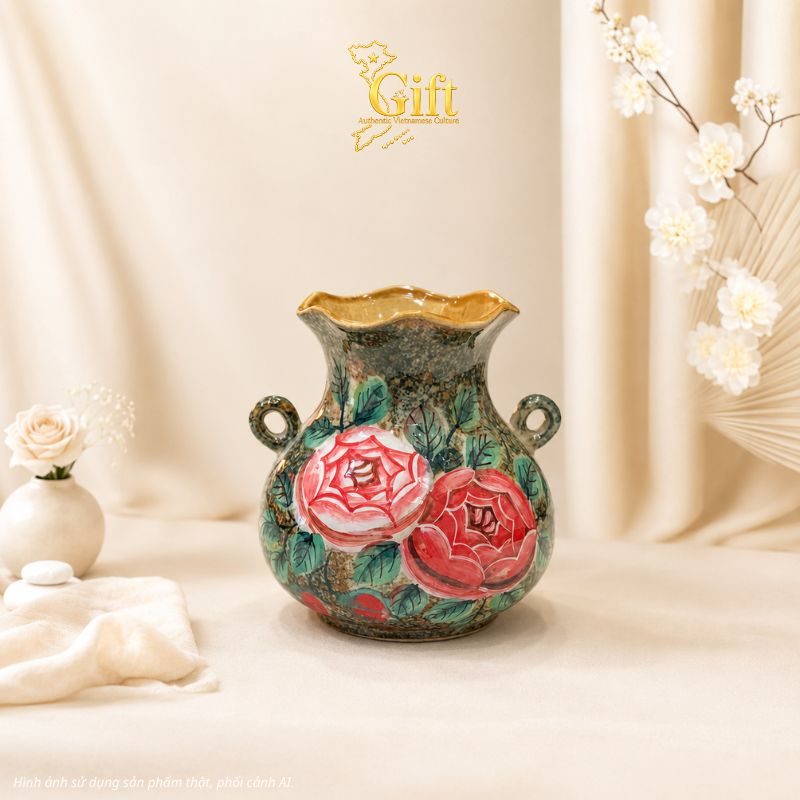 Lọ Hoa Gốm Bát Tràng Vẽ Hoa Hồng