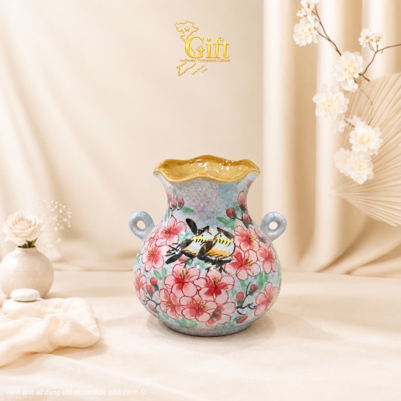 Lọ Hoa Gốm Bát Tràng Vẽ Hoa Đào