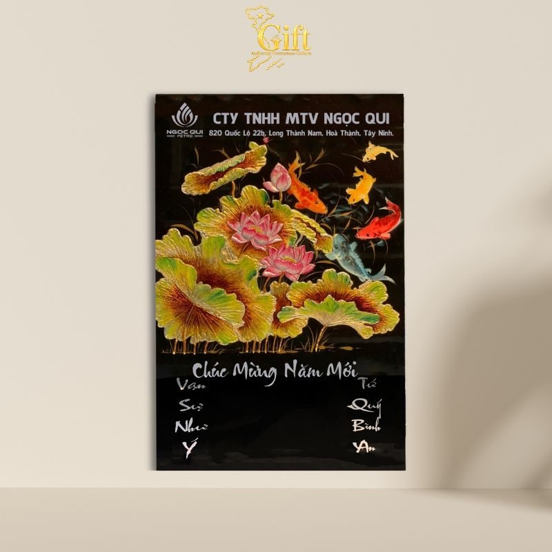 Tranh Lịch Sơn Mài Cá Chép Hoa Sen Đắp Nổi | Quà Tết Doanh Nghiệp 2027