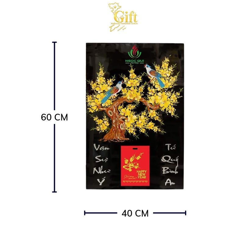 Tranh Lịch Sơn Mài Hoa Mai Vàng Vẽ Tay Nền Đen | Quà Tết Doanh Nghiệp 2027 Cao Cấp