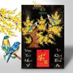 Tranh Lịch Sơn Mài Hoa Mai Vàng Vẽ Tay Nền Đen | Quà Tết Doanh Nghiệp 2027 Cao Cấp
