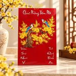 Tranh Lịch Sơn Mài Hoa Mai Vàng Nền Đỏ