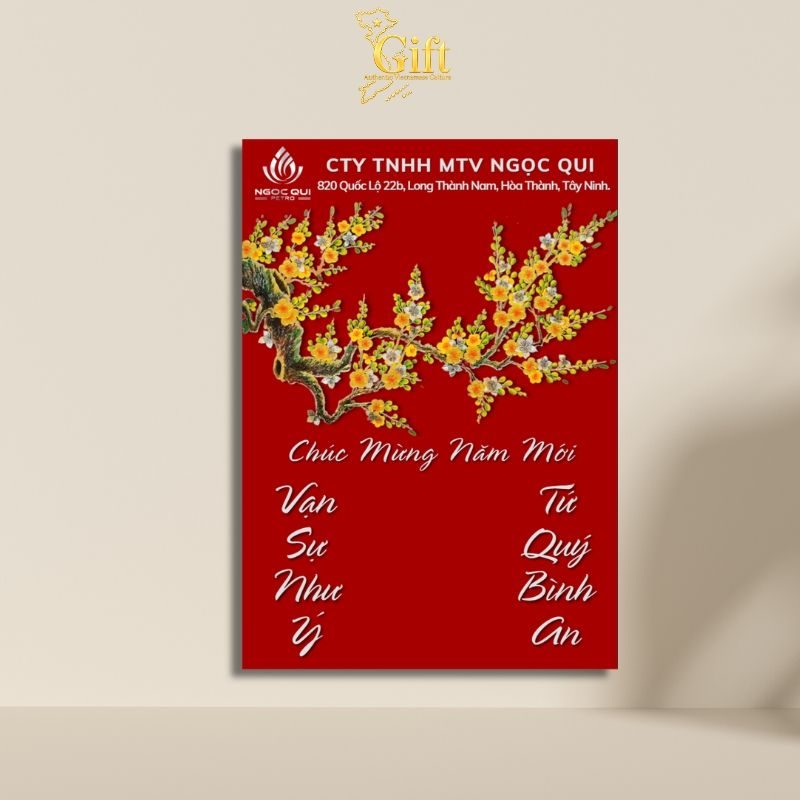Tranh Lịch Sơn Mài Hoa Mai Vàng Vẽ Tay Nền Đỏ | Quà Tết Doanh Nghiệp 2027 Cao Cấp