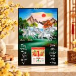 Tranh Lịch Sơn Mài Mã Đáo Thành Công Cẩn Ốc Nền Xanh | Quà Tết Doanh Nghiệp 2027