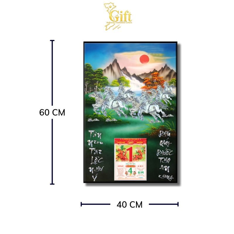 Tranh Lịch Sơn Mài Mã Đáo Thành Công Cẩn Ốc Nền Xanh | Quà Tết Doanh Nghiệp 2027