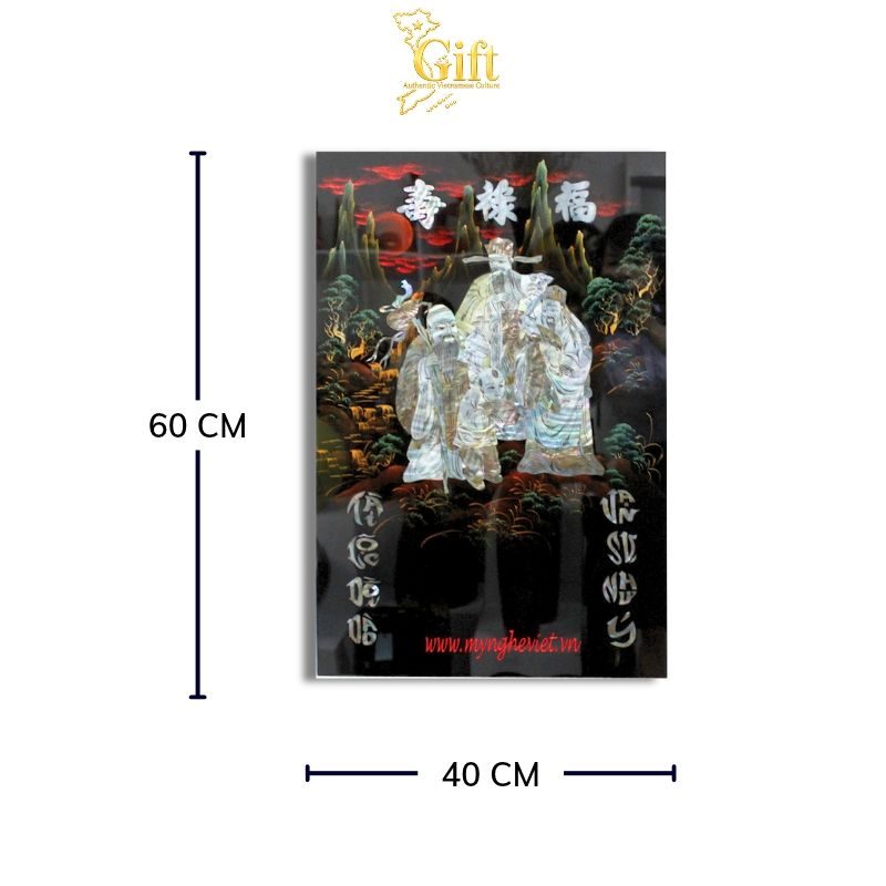 Tranh Lịch Sơn Mài Phúc Lộc Thọ Cẩn Ốc Nền Xanh | Quà Tết Doanh Nghiệp 2027