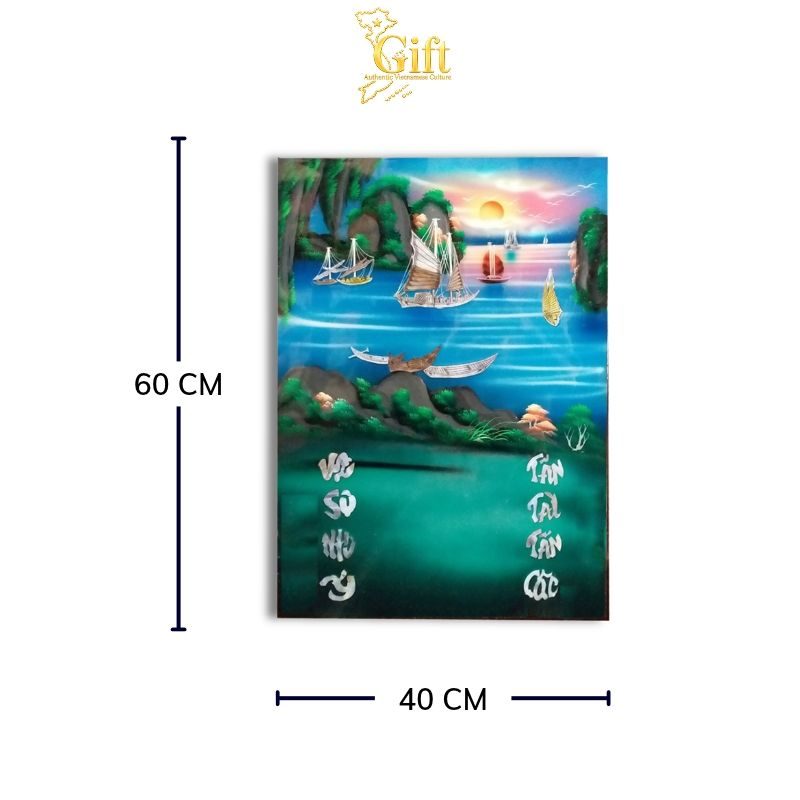 Tranh Lịch Sơn Mài Thuận Buồm Xuôi Gió Cẩn Ốc Nền Xanh | Quà Tết Doanh Nghiệp 2027